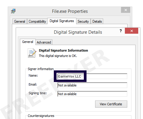 Screenshot of the GameVox LLC certificate
